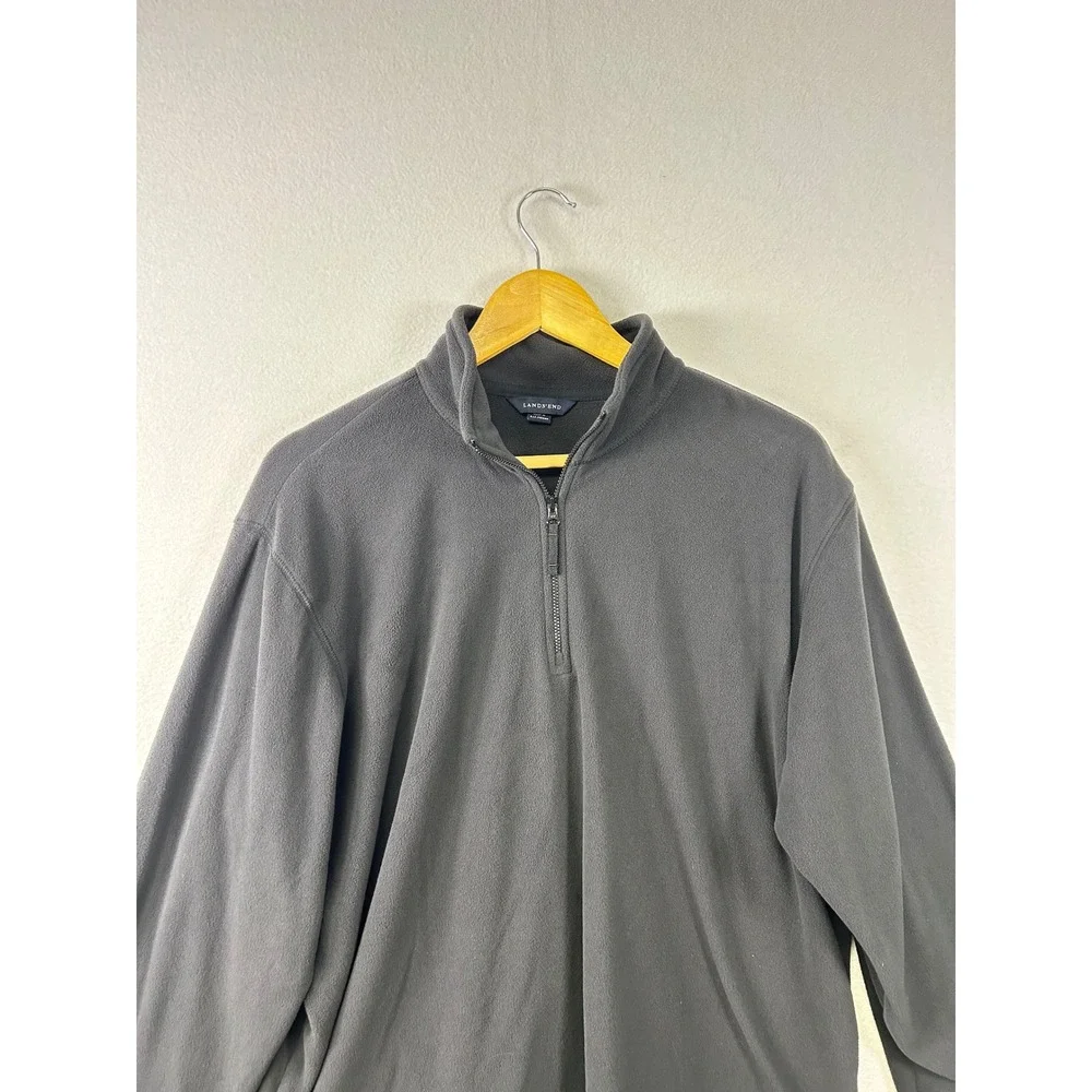 Lands‎ End Gray Fleece Quarter Zip Pullover Long Sleeve Men Size L